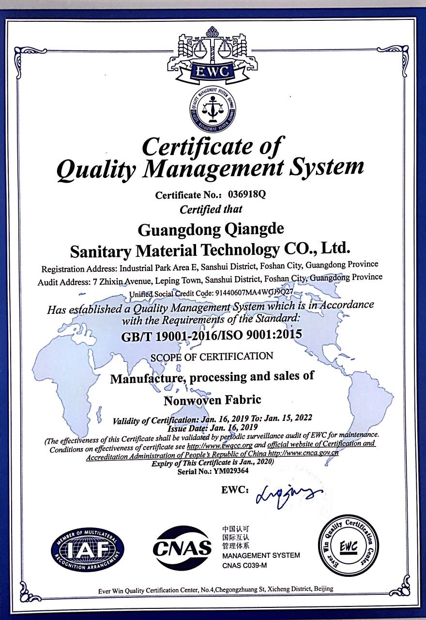 Certificate of quality management system